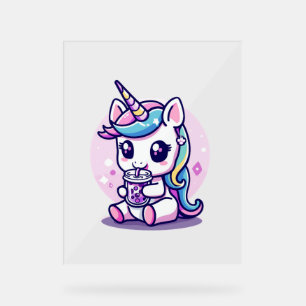 Kawaii Unicorn eating Ramen Noodle Soup Cute Graph Acrylic Sign