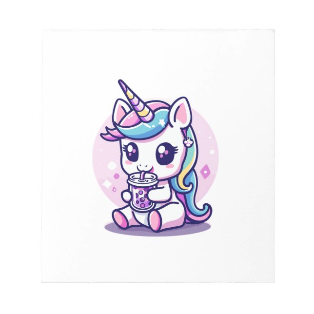 Kawaii Unicorn eating Ramen Noodle Soup Cute Graph Notepad (Front)