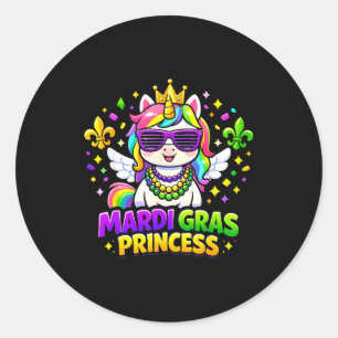 Kawaii Unicorn Mardi Gras Princess Unicorn Fat Tue Classic Round Sticker