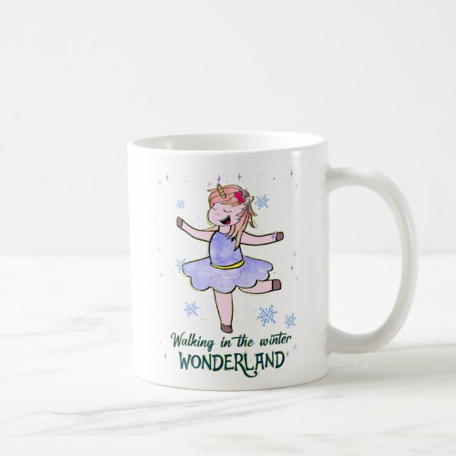 Kawaii Unicorn | Walking during Winter Coffee Mug (Right)
