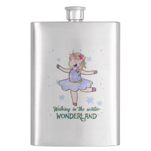 Kawaii Unicorn Walking during Winter Hip Flask