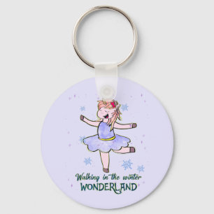 Kawaii Unicorn   Walking during Winter Key Ring