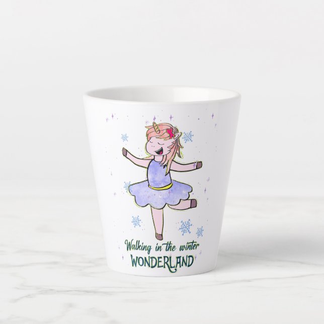 Kawaii Unicorn | Walking during Winter Latte Mug (Front)