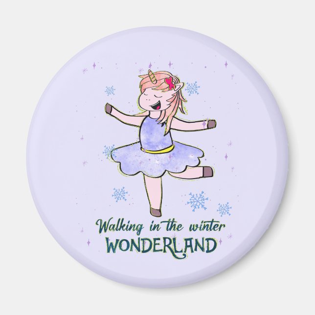 Kawaii Unicorn | Walking during Winter Magnet (Front)