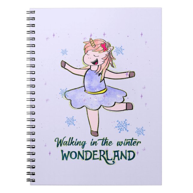 Kawaii Unicorn | Walking during Winter Notebook (Front)