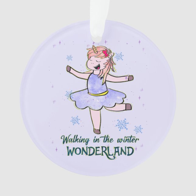 Kawaii Unicorn | Walking during Winter Ornament (Front)