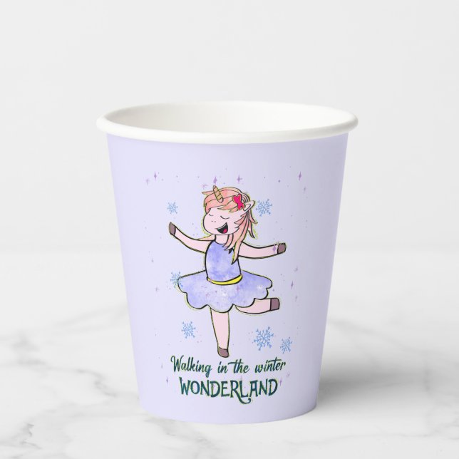 Kawaii Unicorn | Walking during Winter Paper Cups (Front)
