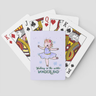 Kawaii Unicorn   Walking during Winter Playing Cards