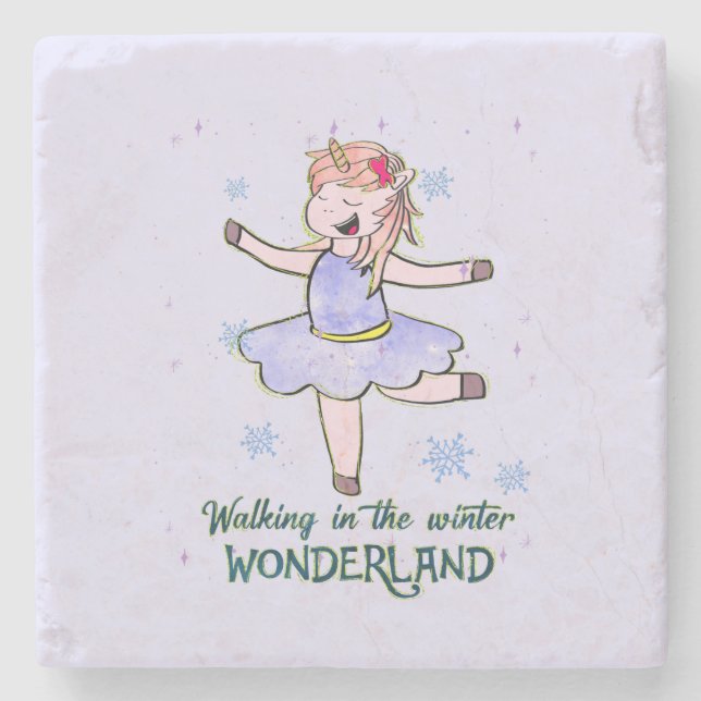 Kawaii Unicorn | Walking during Winter Stone Coaster (Front)