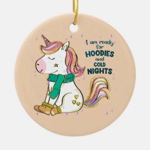 Kawaii Unicorn   Winter and Hoodies Ceramic Tree Decoration