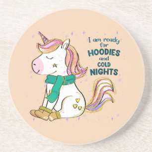 Kawaii Unicorn Winter and Hoodies Coaster