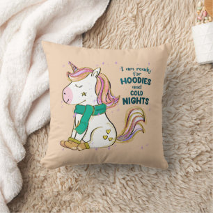 Kawaii Unicorn   Winter and Hoodies Cushion