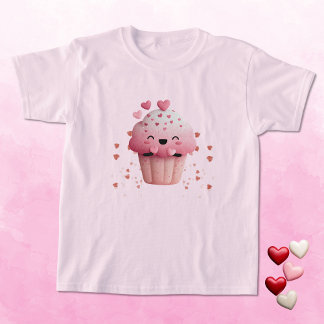Kawaii Valentine Cupcake with Hearts T-Shirt