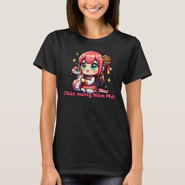 Kawaii Vietnamese New Year Girl & Snake T-Shirt (Front)