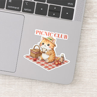 Kawaii Vintage Cat Picnic Watercolor Vinyl Sticker