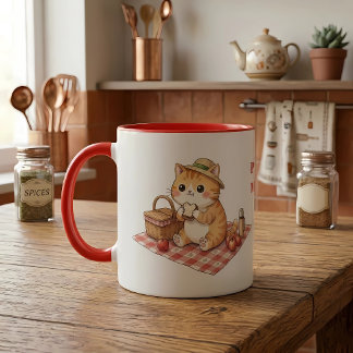 Kawaii Vintage Ginger Cat Picnic Mug