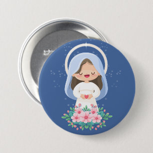 Kawaii Virgin Mary with Heart – Dark Blue 7.5 Cm Round Badge