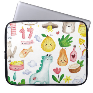 Kawaii watercolor doodles, sticker ready. laptop sleeve