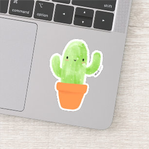 kawaii watercolor potted cactus botanical