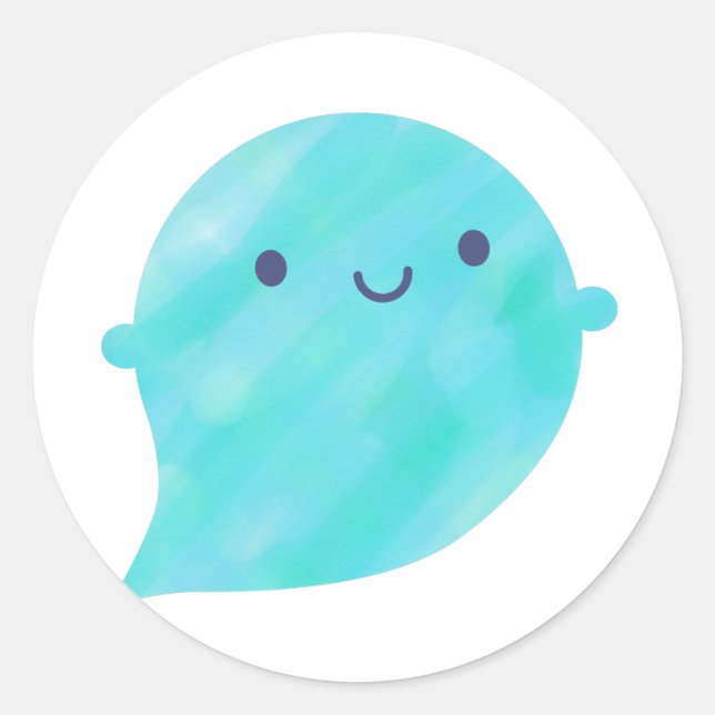 Kawaii Watercolour Ghost (Ocean) Classic Round Sticker (Front)