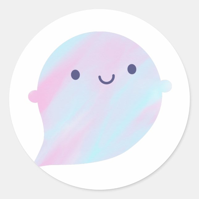 Kawaii Watercolour Ghost (Unicorn) Classic Round Sticker (Front)
