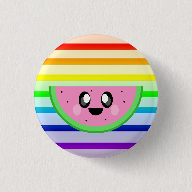 KAWAII WATERMELON RAINBOW STRIPES PIN BUTTON (Front)