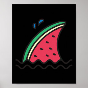 Kawaii Watermelon Shark Fin Funny Family Summer Va Poster