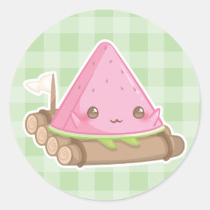 Kawaii Watermelon Slice in Cute Brown Raft Sticker