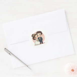 Kawaii Wedding Couple – Pastel Vintage Style Classic Round Sticker