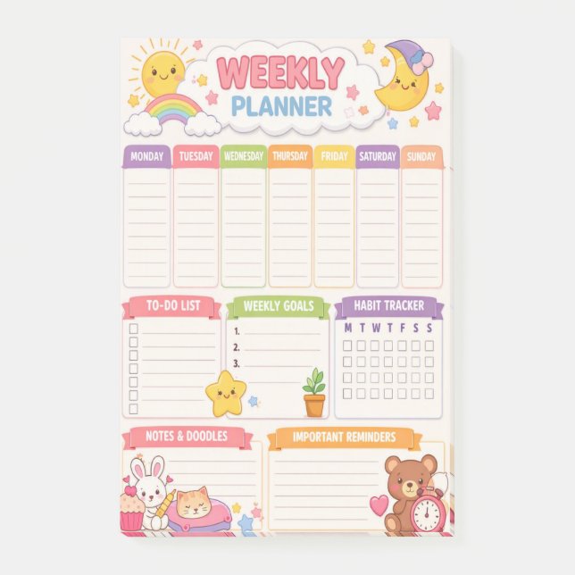Kawaii Weekly Organiser Post-it Notes (Front)