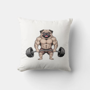 Kawaii Weightlifting Muscular Pug Dog Lover Cushion