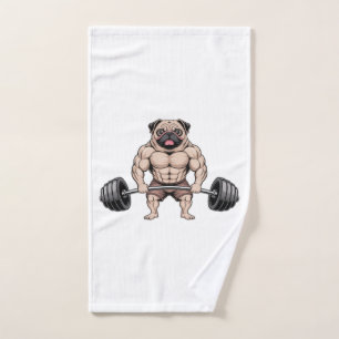 Kawaii Weightlifting Muscular Pug Dog Lover Hand Towel