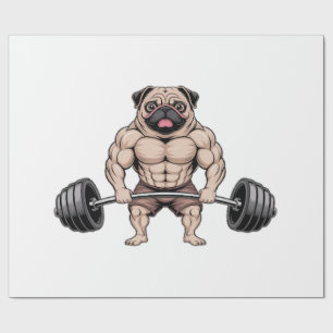 Kawaii Weightlifting Muscular Pug Dog Lover Wrapping Paper