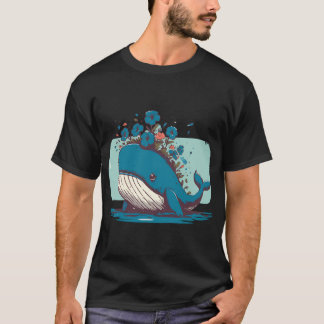 Kawaii Whale And Petunias Garden T-Shirt