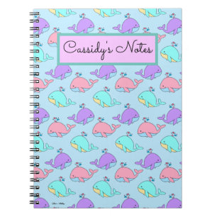 Kawaii Whale Pattern Blue Notebook