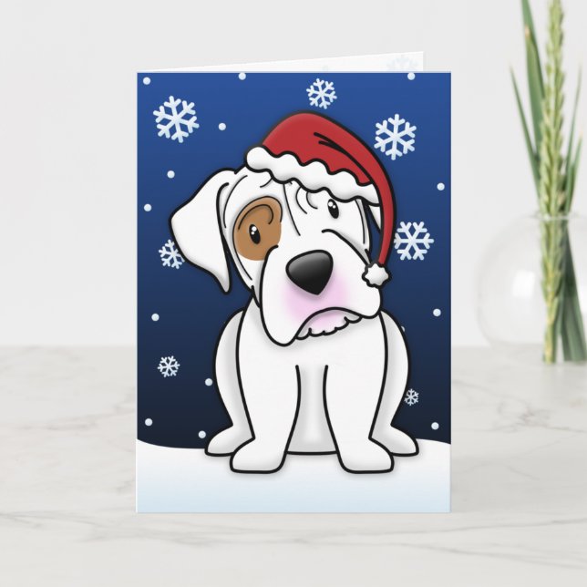 Kawaii White Boxer Christmas Card (Front)