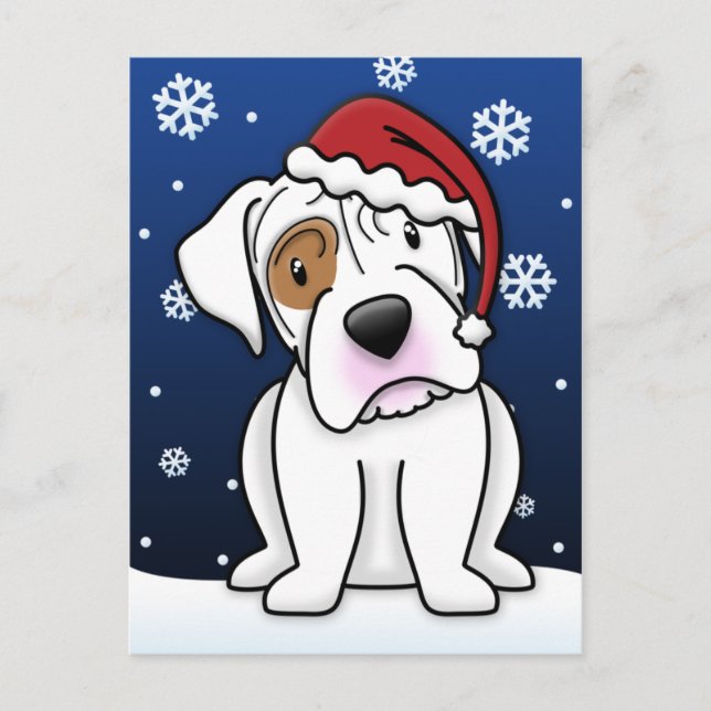 Kawaii White Boxer Christmas Postcard (Front)