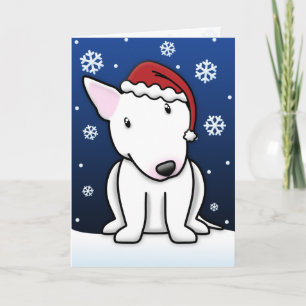 Kawaii White Bull Terrier Christmas Card