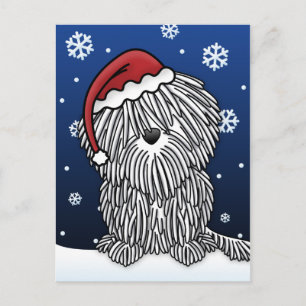 Kawaii White Puli Christmas Postcard