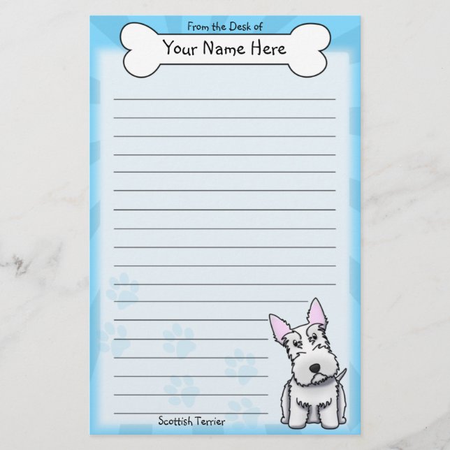 Kawaii White Scottish Terrier Stationery (Front)