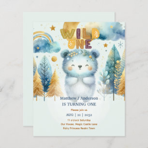Kawaii WILD ONE 1st Birthday Boys BEAR Woodland