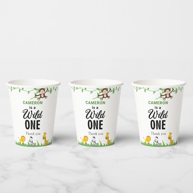 Kawaii Wild One Birthday Safari Jungle Animals Paper Cups (Multi)