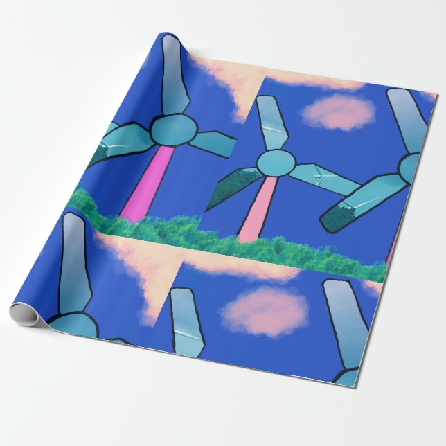 Kawaii Windmill Dreams wrapping paper (Unrolled)