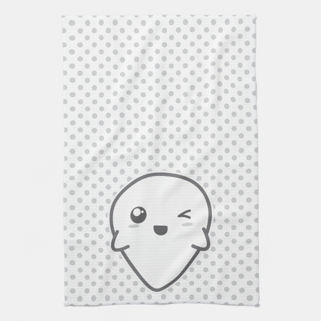 Kawaii Winking Ghost Kitchen Towel (Vertical)