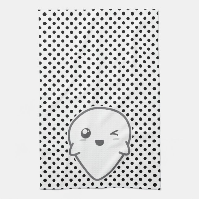Kawaii Winking Ghost Kitchen Towel (Vertical)