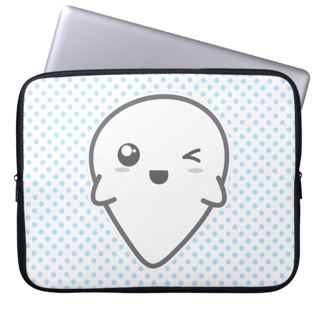 Kawaii Winking Ghost Laptop Sleeve (Front)