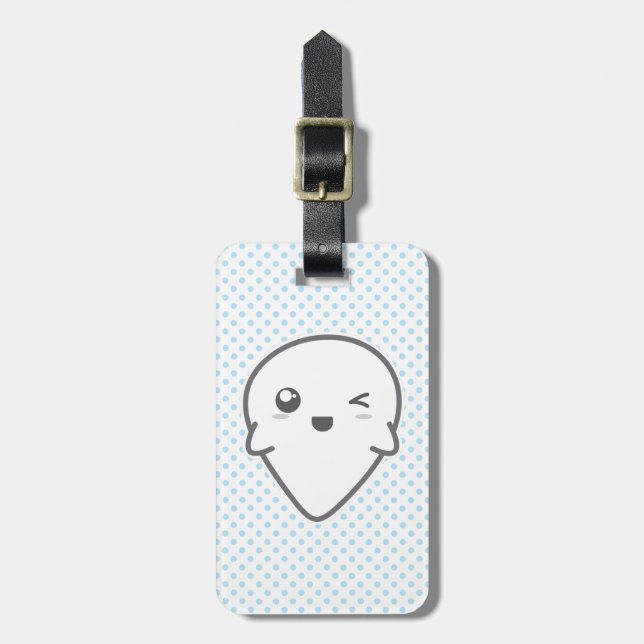 Kawaii Winking Ghost Travel Luggage Tags (Front Vertical)