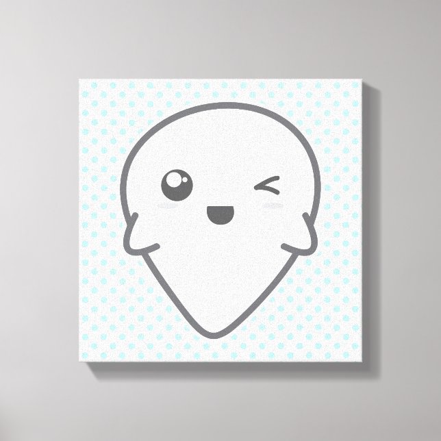 Kawaii Winking Ghost Wrapped Canvas (Front)