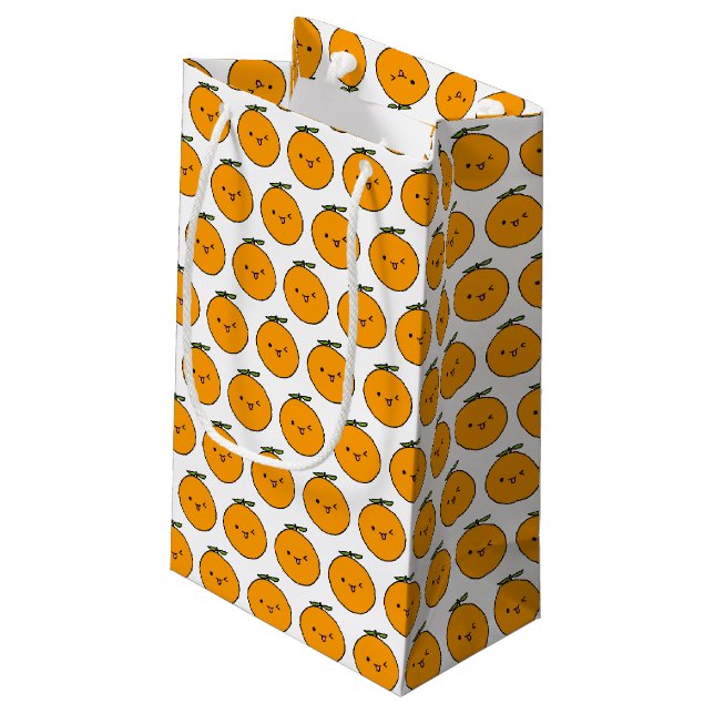 Kawaii Winking Oranges Small Gift Bag (Back Angled)