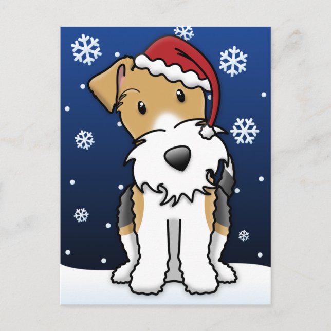 Kawaii Wire Fox Terrier Christmas Postcard (Front)